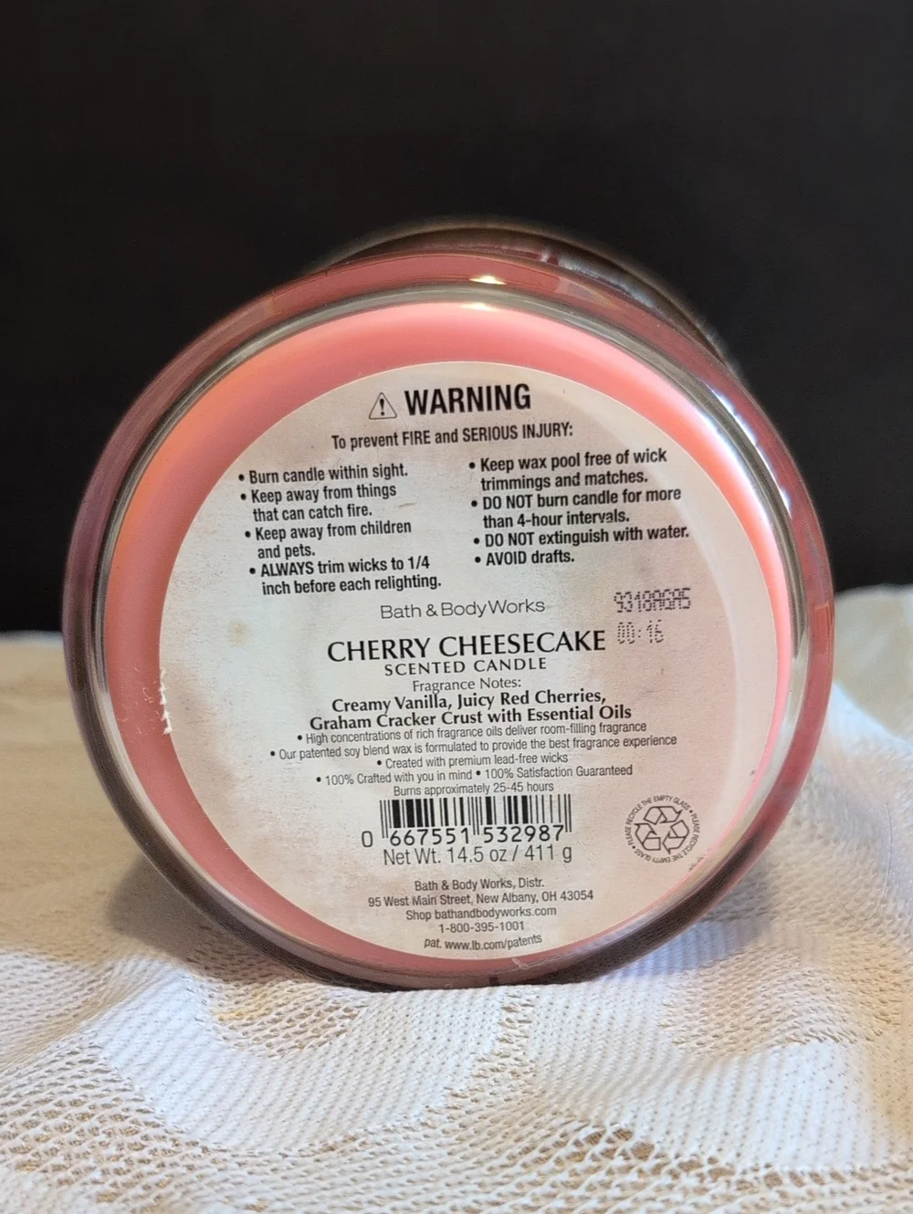 Bath & Body Works Pink New York Cherry Cheesecake 3-Wick Candle, Retired Scent - Picture 2 of 4